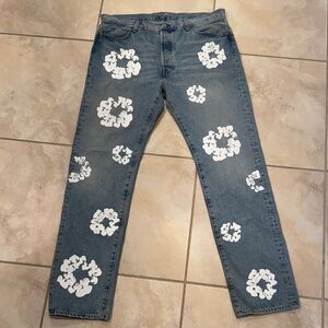 Levi's Blue Jeans with White Floral Patterns
